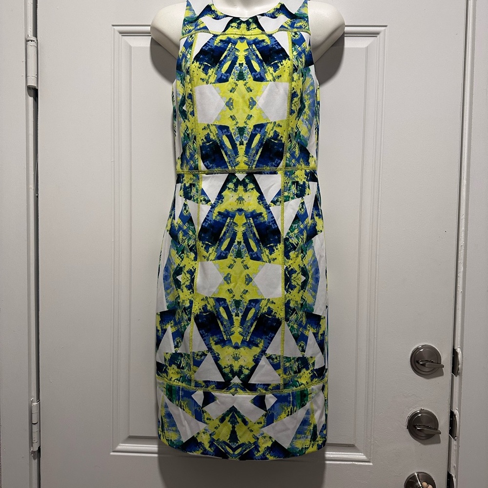 Geometric Blue and Yellow Women's Dress